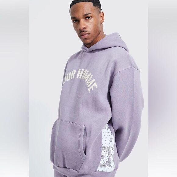 Boohoo Mens Other - BOOHOO OVERSIZED BANDANA GUSSET CARGO HOODED SWEATSHIRT Size Medium